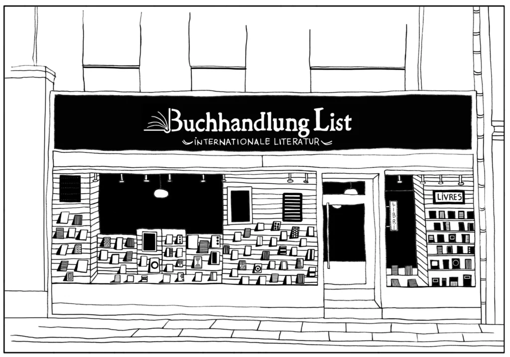 Illustration der Buchhandlung List in der Porzellangasse
